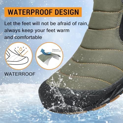 ziitop Snow Boots Mens Waterproof Winter Boots Fur Lined Warm Ankle Boots