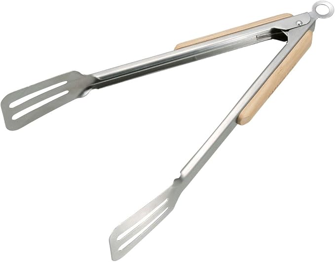 Captain Stag UG-3228 / UG-3231 / UG-3273 Outdoor BBQ Tongs, Wood Grip, Stainless Steel, Stopper Included