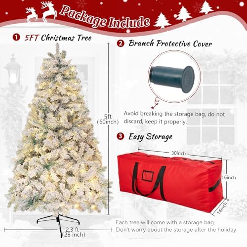 5ft Flocked Prelit Artificial Christmas Tree,Arbol de Navidad Xmas Tree
