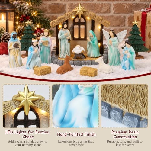 Christmas Nativity Scene Set with LED Lights,Indoor Christmas Decorations