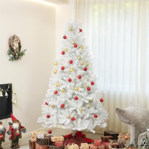 HOMCOM 9ft Tall Artificial Christmas Tree Unlit Auto Open White