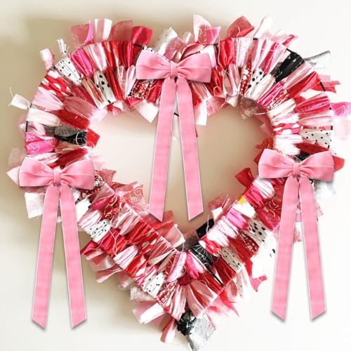12Pcs Pink Velvet Bows Christmas Tree Decorations,5in x 10in Xams Ornaments