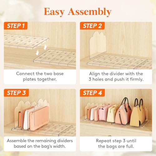 Lifewit Purse Organizer for Closet, Adjustable Clear Handbag Shelf Dividers