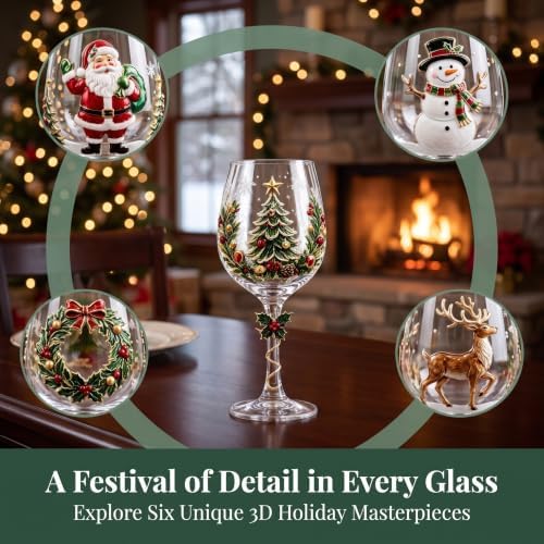 Christmas Wine Glass Collection Gift Box Set, Christmas Wine Glasses, Raised Holiday Goblet with Snowflake Decor, Festive Glassware, Wines & Cocktails, Holiday Party & Table Decor (F)