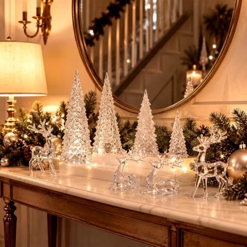 Amyhill 8 Pcs Reindeer and Christmas Clear Tree Decor, Crystal Xmas Decor
