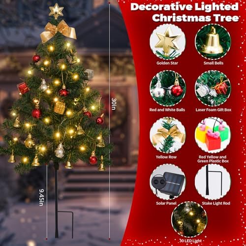 Mini Christmas Tree Solar Lights, Outdoor Decorations, 4 Pack