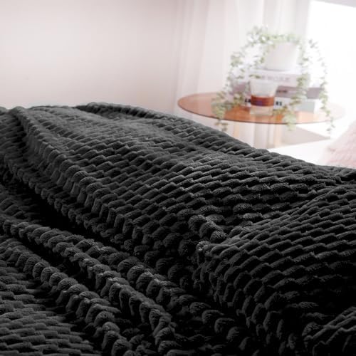 Puncuntex Black Throw Blanket 90"×90" inches Fuzzy 3D Jacquard Decorative