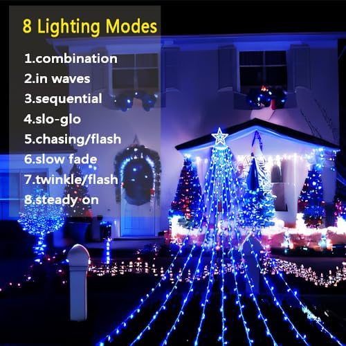 Aokudoni Christmas Decorations: 12.6 FT 350 LED Waterfall Lights 8 Modes Outdoor Christmas Lights for Xmas Tree House Yard Porch Patio Garden Decor, Blue