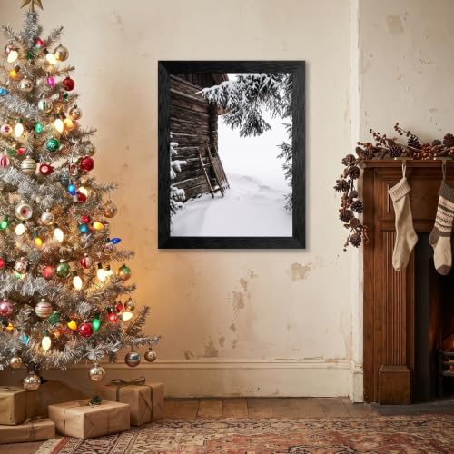Framed Winter Sled Canvas Wall Art, Rustic, Black Frame Inch 24x36