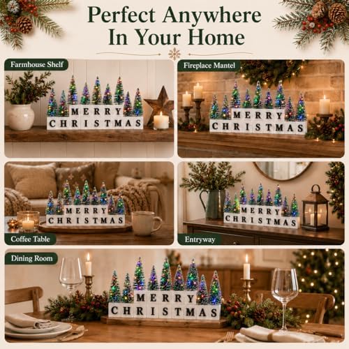 Christmas Table Decor with Multicolor Lighted Mini Trees and 3D Letters