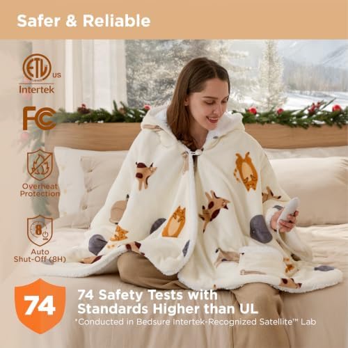 Bedsure Wearable Heated Blanket Hoodie Shawl, Preheat, 55"x64" Printed Cat