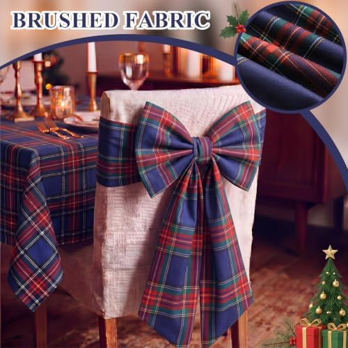 Thiccywoov 4 Pcs Christmas Chair Bows Decorations 25 x 14 in, Blue Tartan
