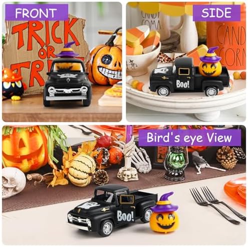 Vintage Halloween Truck Decor, Pumpkin Pickup for Farmhouse Tabletop