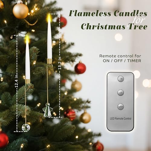 LUSHARBOR Christmas Tree Candles, 10 Pack Flameless Taper Candles for Trees