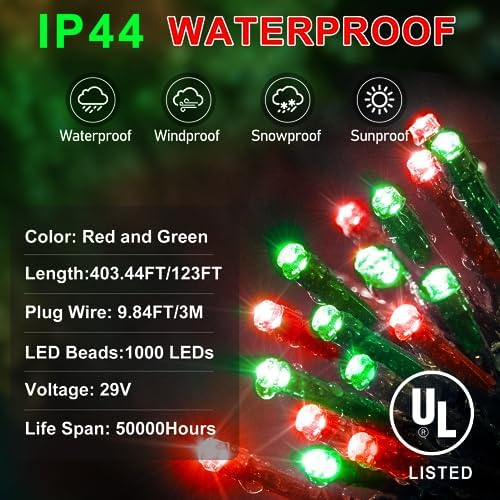 KNONEW 403ft 1000 LED Christmas Lights Outdoor String Light for Tree Decor