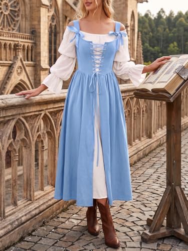 Wenrine Renaissance Costume Womens Lace Up Corset Halloween Medieval Dress