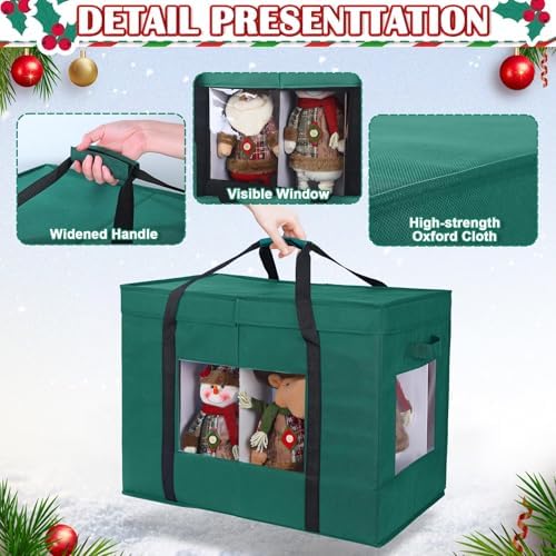 Christmas Figurine Storage Box, 24”x18”x15” Ornament Storage Box, 2025 UpgradeNutcracker Storage Box, Figurine Storage with Dividers, Adjustable Extent Area for Figurines and Pocket, Green