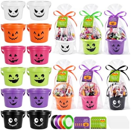 Halloween Plastic Pumpkin Candy Buckets Gift Set,24-Pcs(6 Colors)