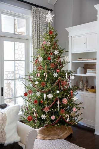 Briful 80ct Red & White Christmas Balls Ornament Set, Plastic Shatterproof Christmas Ornament Balls with Tree Topper Candy Canes Snowflakes for Xmas Tree Wreath Garland Decor