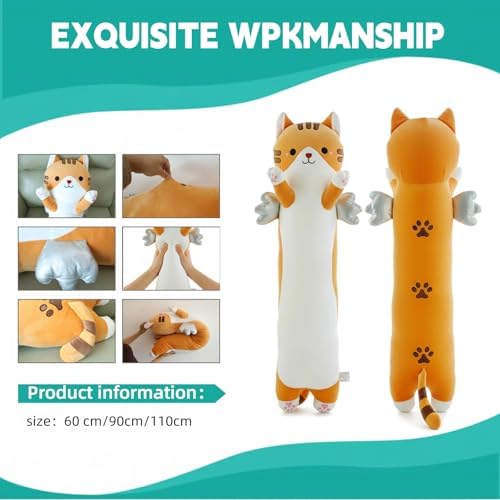 Somao 23.6" Long Cat Plush Pillow with Wings - Super Soft Stuffed Animal for Kids & Adults, Cute Body Pillow for Sleeping, Squishy Cat Plushies Gifts for Girls (Yellow)