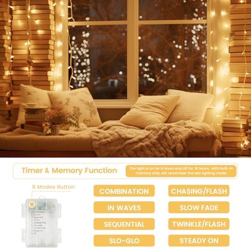 33FT 100 LED Battery Operated Christmas String Lights 8 Modes Twinkle Light