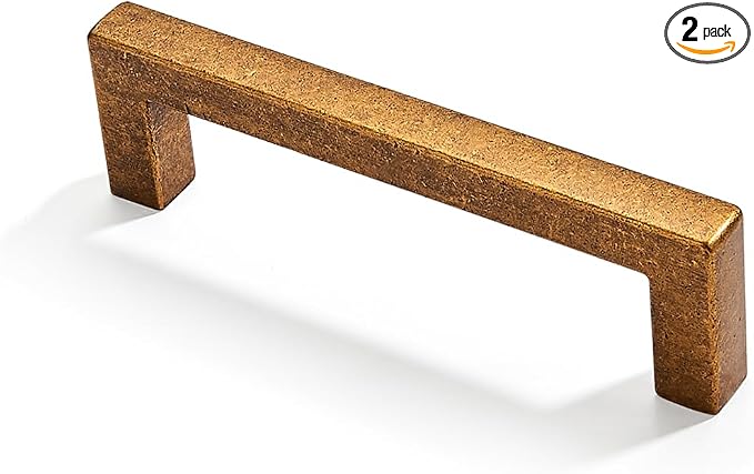 khtumeware 2 Pack 3-1/2 inch(89mm) Hole Center Antique Brass Cabinet Pulls Solid Heavy-Duty Square Cabinet Handles Drawer Pulls Kitchen Cabinet Hardware Kitchen Handle
