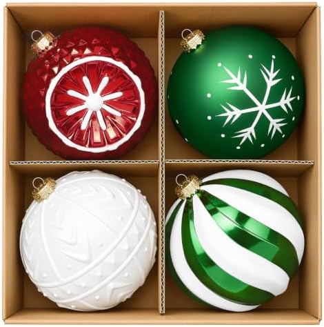 SHareconn 4ct 6 Inch Large Christmas Tree Balls Ornaments, Red&Green White