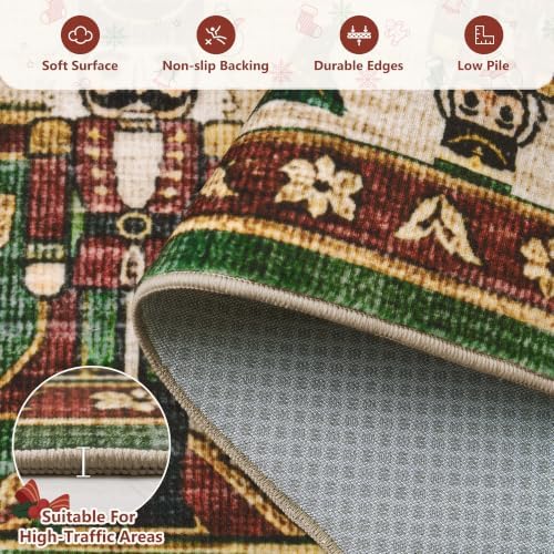 Engiw Christmas Rug 2x3 Half-Circle Area Rug, Washable Non-Slip, Soft Low Pile Carpet, Christmas Decorations for Living Room, Bedroom, Kitchen, Hallway, Entryway and Under Christmas Tree