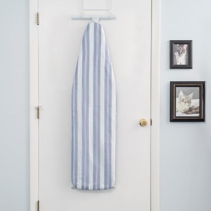 Ironing Board Full Size; Made in USA by Seymour Home Products (Blue Stripe) Bundle Includes Cover, Pad, and Silicone Iron Rest | Iron Board w/Steel T-Legs Adjustable from Tabletop up to 35" High