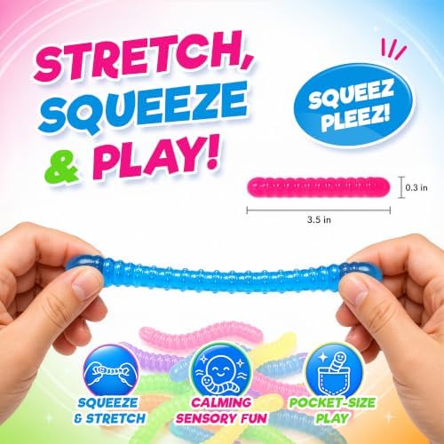 JA-RU IRRE-Squish-TIBLE Sqweezy Worms 12-Worms Stretchy Sensory Toy 12-Pack