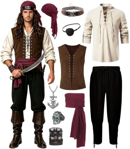 10Pcs Men Medieval Viking Pirate Renaissance Costume
