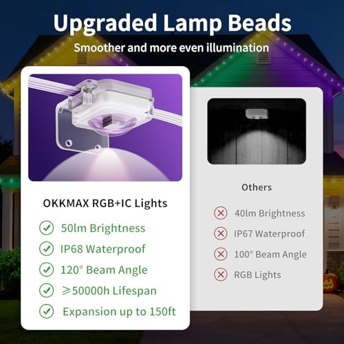 100ft Permanent Outdoor Lights with 60 LEDs Smart RGB+IC Christmas Light