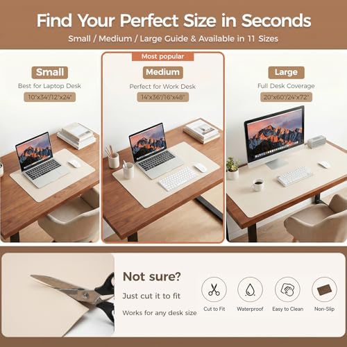 1.6mm Thick Leather 17x72 Inch Non-Slip Mat, Waterproof Countertop Protector, Large Kitchen Island Cover/Buffet Topper, Creamy White