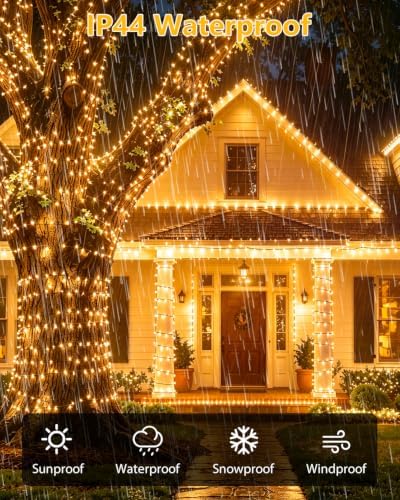 2 Pack 200LED Christmas Lights Indoor Outdoor Warm White to Cool White