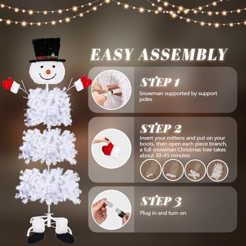 VINGLI 6ft Snowman Christmas Tree with 220 LED Lights, 708 Tips Artificial Xmas Tree, 10 Light Modes, Festive Indoor Christmas Decor for Holiday Party and Home Pre-Lit Design