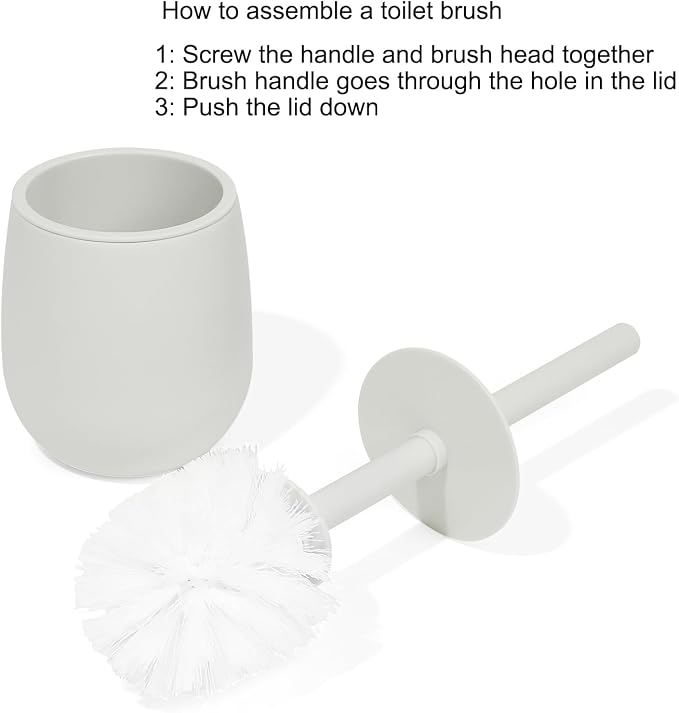 GAHEFY Small Beige White Bathroom Accessories Set with Mini Trash Can 3 Liter/0.8 Gallon,Toothbrush Holder,Soap Dispenser,Vanity Tray,Toilet Brush and Holder (Beige White 5pcs)