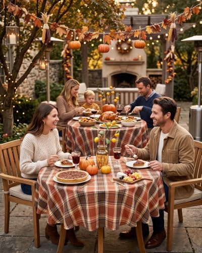 Fall & Thanksgiving Tablecloth Round 60 Inch, Tartan Plaid