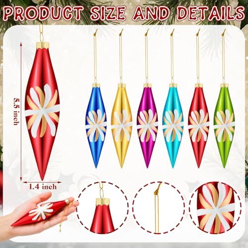 Soaoo 6 Pack Glass Christmas Ornaments,Multicolor Retro Christmas Ornament