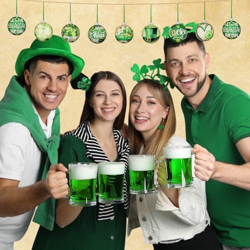 Outus 16 Pcs St. Patrick's Day Tree Ornaments Ball Vintage St. Patrick's Day Decorations for Tree Vintage Style Shamrock Luck Irish Hanging Ornaments Farmhouse Home Decoration Holiday Party Favors
