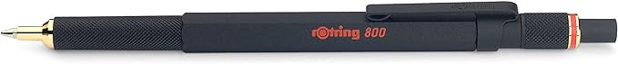 Rotring 800 Retractable Ballpoint Pen, Metal Barrel, Medium Point, Black Ink, Refillable, 1 Count