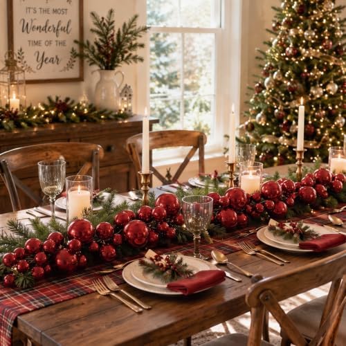 2 Pcs 6 ft Christmas Ball Ornament Garland, Glossy Burgundy