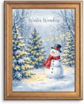 Framed Snowman Canvas Wall Art Gold Frame Inch 8x10
