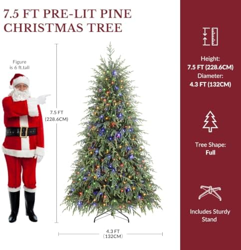 SHareconn 7.5ft Prelit Artificial Norfolk Pine Christmas Tree Color Lights