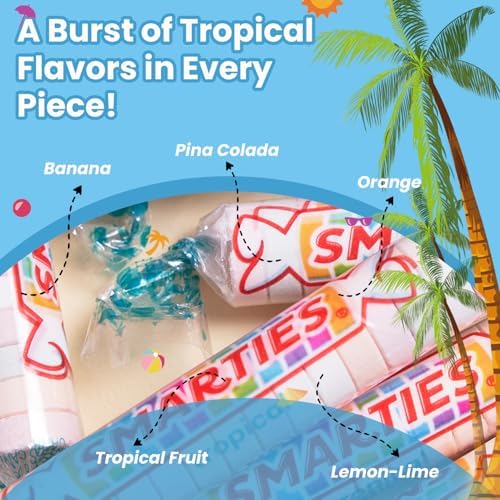 Smarties Tropical Candy Rolls - Gluten Free & Vegan Tropical Flavor Treats - Hard Candy Individually Wrapped - Peanut Free Plant Derived Ingredients - Halloween Hard Candy - 5 Pound Bag (Pack of 1)