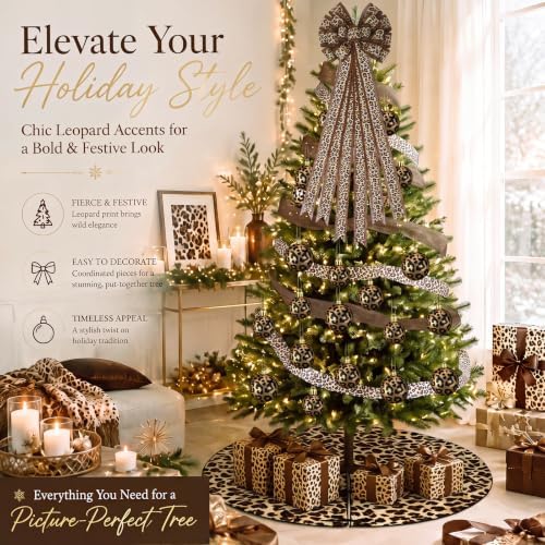 Sosation 29 Pcs Wild Glam Leopard Print Christmas Tree Decor Complete Set