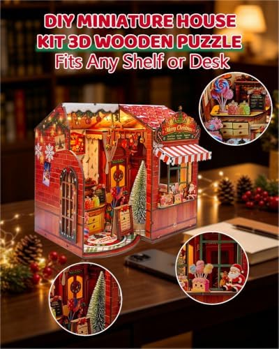 OZJAY Christmas Miniature House Kit for Adults, Mini House Kit with LED