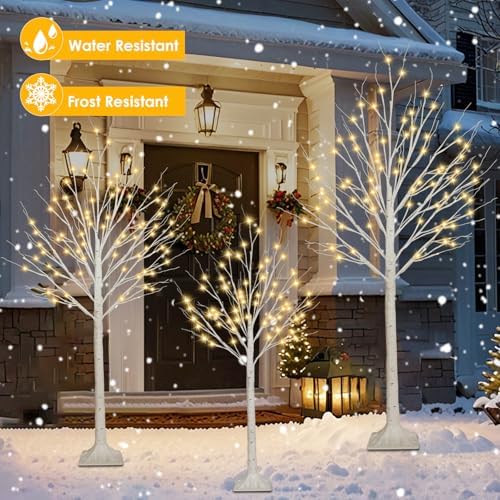 3 Pack 4/5/6FT Lighted Birch Tree, 300LED Twinkling Tree Lights, Warm White