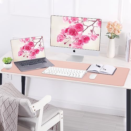 AFIING Cork Desk Mat 55" x 17", Dual-Sided Natural Cork & PU Leather Desk Pad, Non-Slip Waterproof Large Mouse Pad for Office, Home & Gaming (Pink)