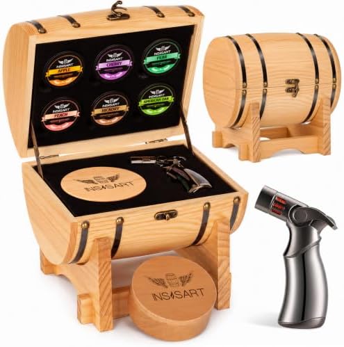 INSISART Whiskey Smoker Kit, Old fashioned Smoker Kit with Barrel, Natural