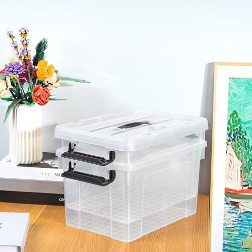 Cetomo Lidded Storage Bin with Handle, Storage Bins with Lid, Organizing Container with Secure Latching Buckles, Stackable and Nestable, Plastic, 25 Quart-6 Pack, Clear